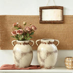 Set of 2 Distressed Ceramic Vase Rustic Farmhouse Dual Handles
