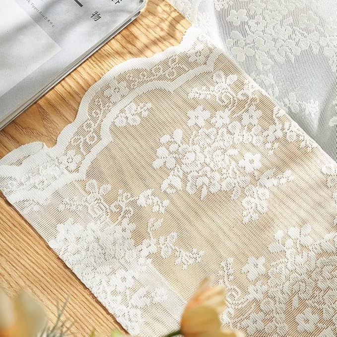 YJ YANJUN Vintage Lace Curtains Ivory Floral 105 inch Curtains 2 Panels - Image 5