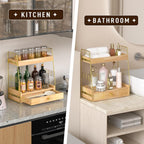 Coffee Bar Station Organizer with Drawer, 2-Tier Countertop Shelf (Natural)