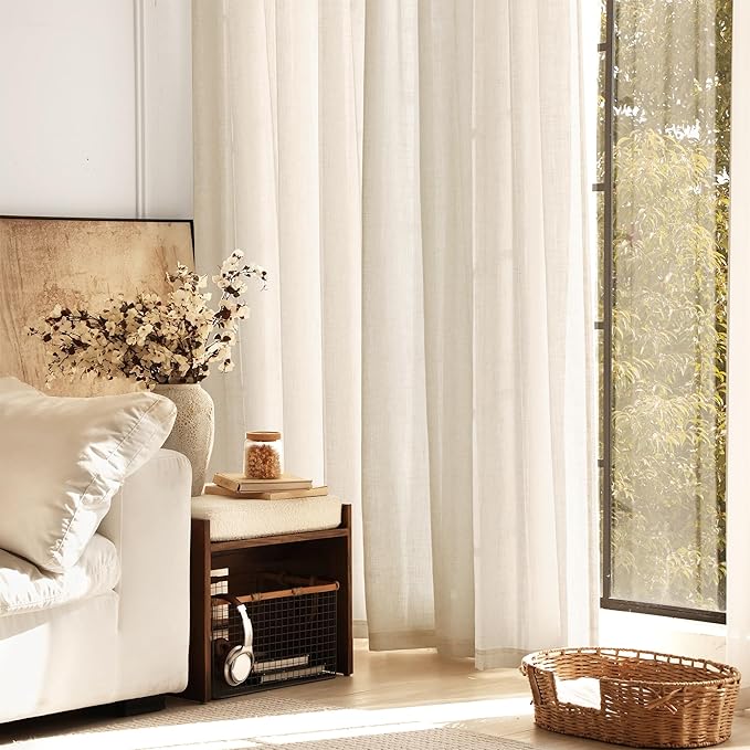 Apricot Linen Curtain 90 inch Length 2 Panels Set Back Tab Light Filtering - Image 6