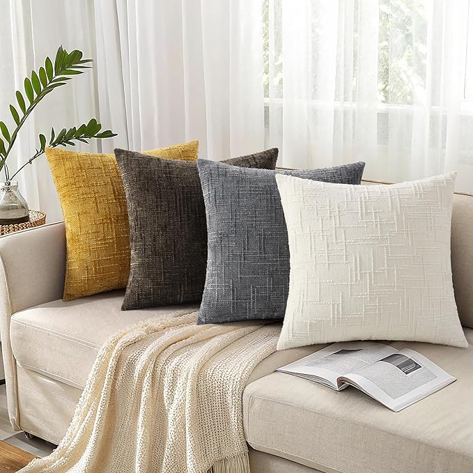 decorUhome Summer Mustard Yellow Chenille Euro Sham Throw Pillow Covers 26x26 - Image 7