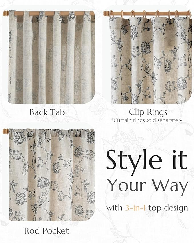 jinchan Linen Curtains Floral Curtain 84 Inch Length - Image 5