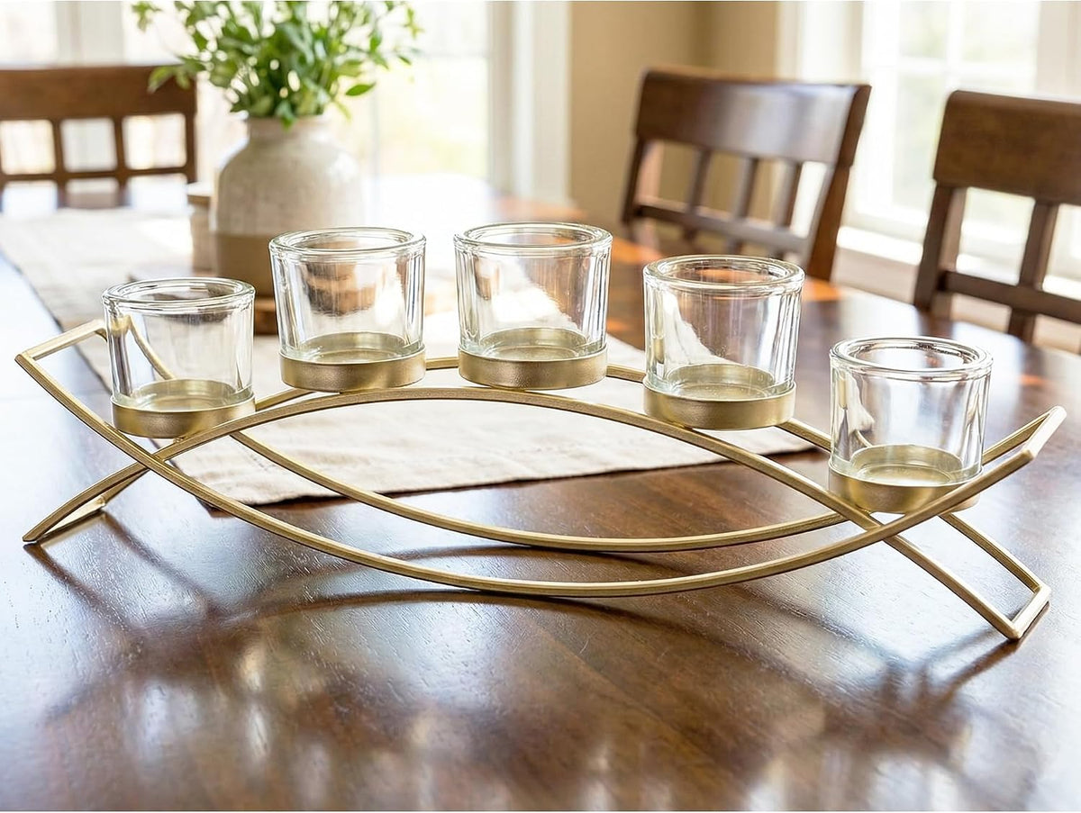 Seraphic Centerpieces for Tables, Dining Room Candle Holder Decor, Gold