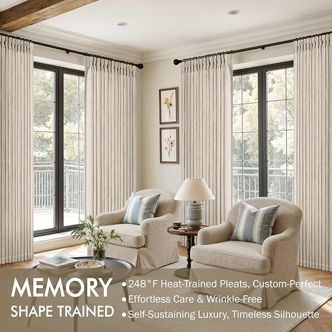 MIULEE Pinch Pleated Thick Linen Curtains 90 Inches Long 2 Panels - Image 2