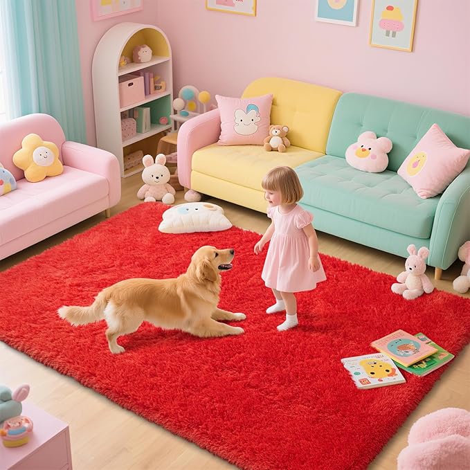 Red Shag Area Rugs for Bedroom Living Room, Ultra Soft Fluffy Christmas Area - Image 5