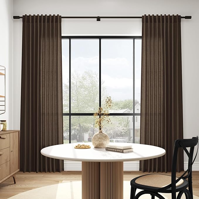 Nanspring Chocolate Linen Curtains 84 Inch Length 2 Panels Set - Image 6