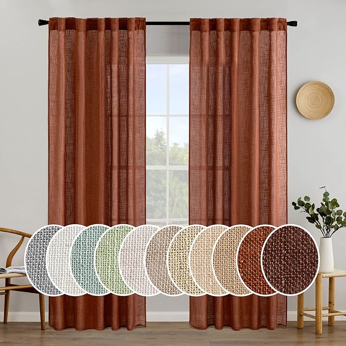 MIULEE Burnt Orange Linen Curtains 84 Inch Length by MIULEE