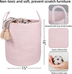 XUANGUO Cotton Rope Laundry Basket Hamper for Girls Kids Baby Nursery Pink