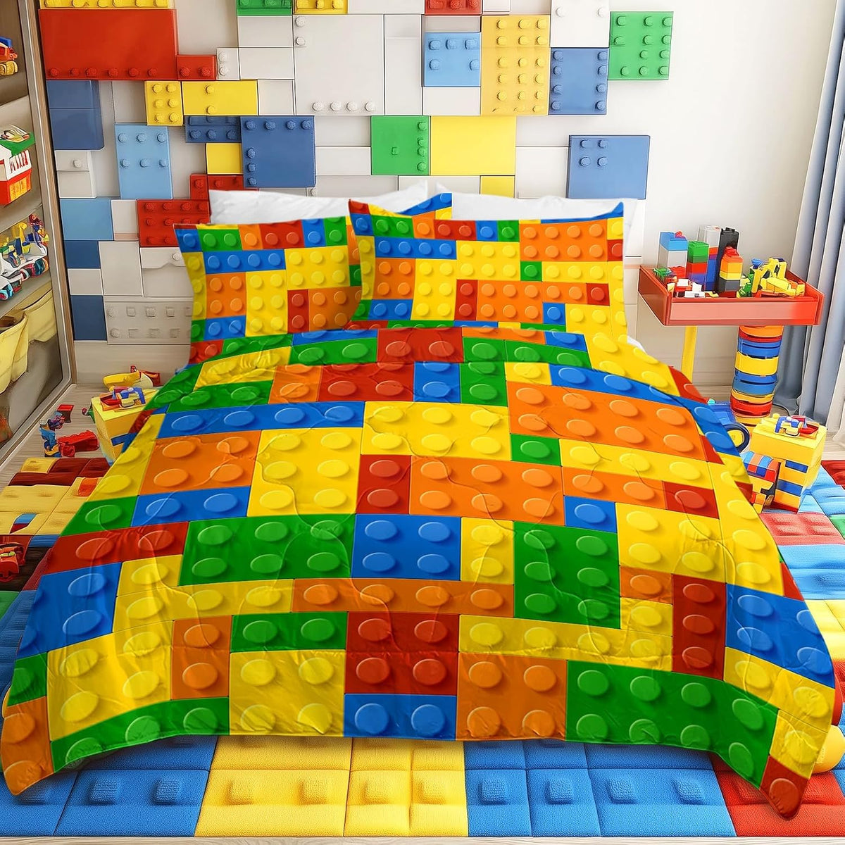 BlessLiving Twin Comforter with Colorful Building Blocks Twin Bedding Sets