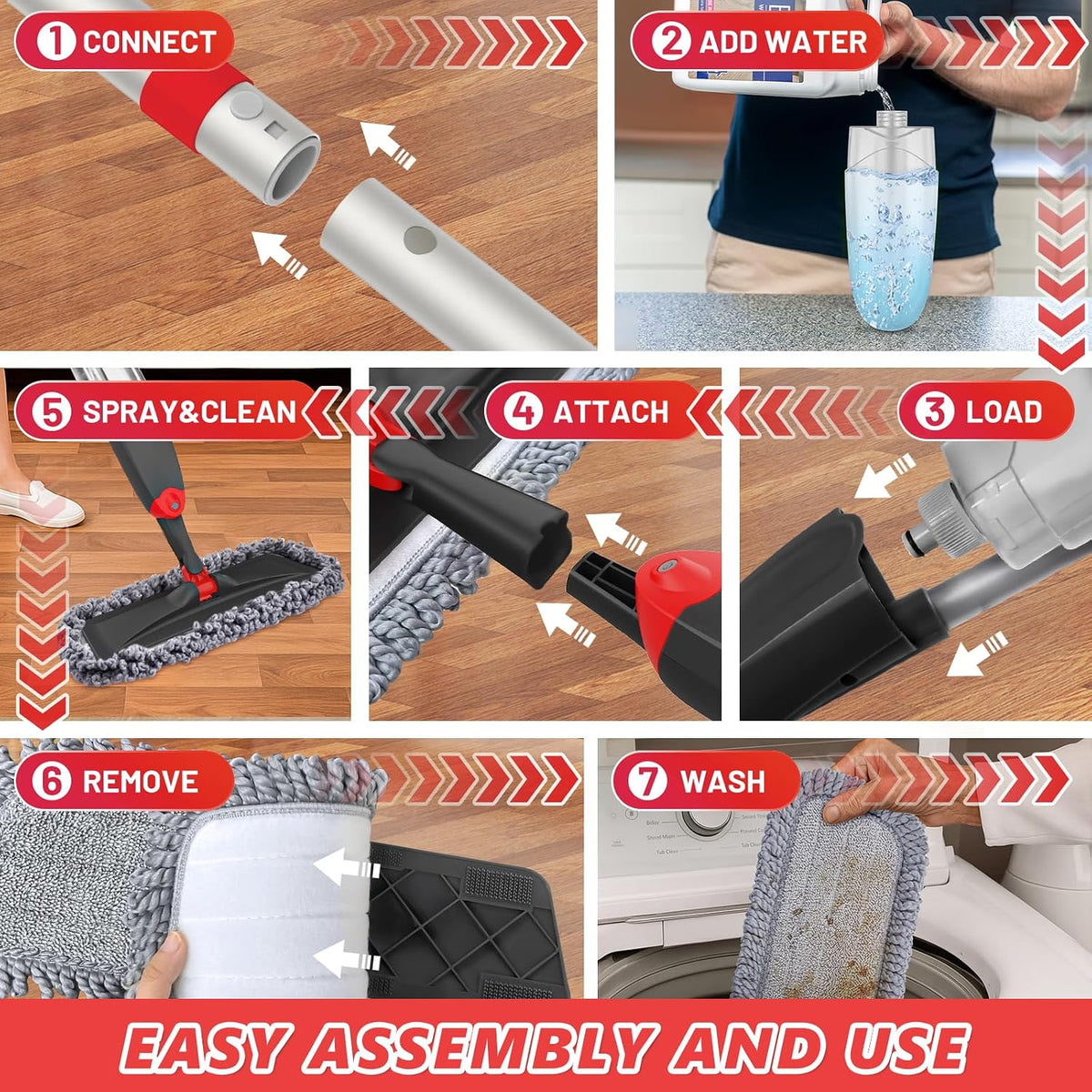 Hardwood Floor Mop & 3 Washable Pads for Cleaning Floors: Wet Dry Spray Mop