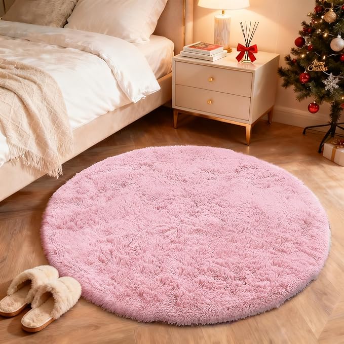OLANLY Pink Round Rugs for Bedroom - Image 3