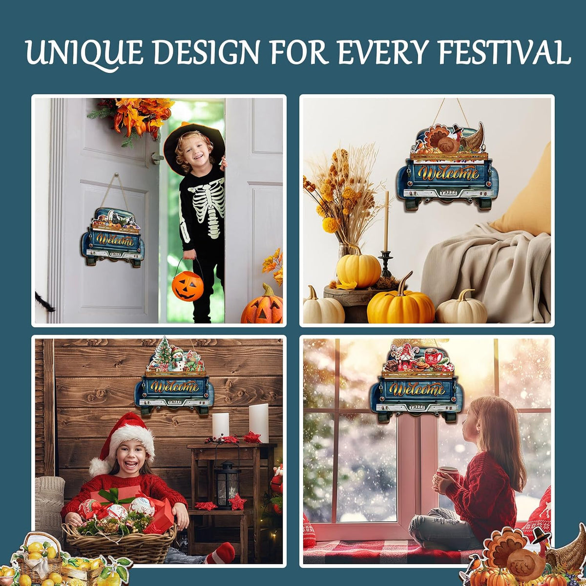 21 Pcs Interchangeable Seasonal Welcome Sign Front Door Decoration