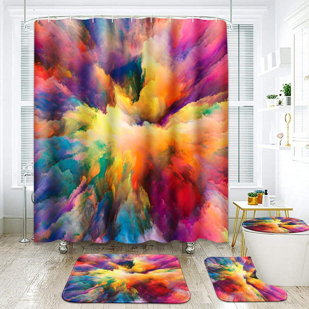 ArtSocket Bathroom Sets with Shower Curtain and Rugs, Set of 4 Grey Yellow