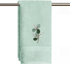 Artoid Mode 2 Pcs Beige Eucalyptus Leaves Embroidered Hand Towels for Bathroom, Cotton Soft Absorbent Farmhouse Decor Towels, 13.7 x 29.5 Inch