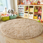 3'x3' Beige Round Rug for Bedroom, Ultra Soft Fluffy Circle Rug for Kids Girls - Image 7