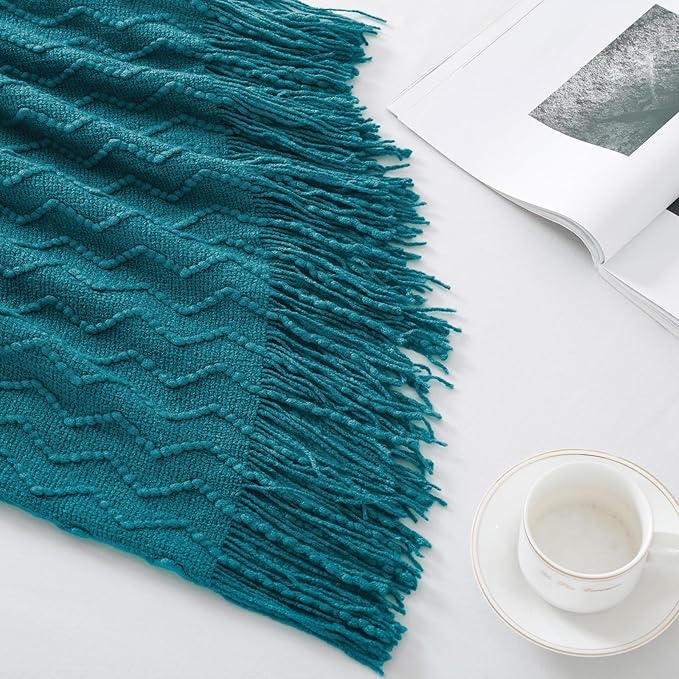 BOURINA Throw Blanket Textured Solid Soft Sofa Throw Couch Cover Knitted - Image 6