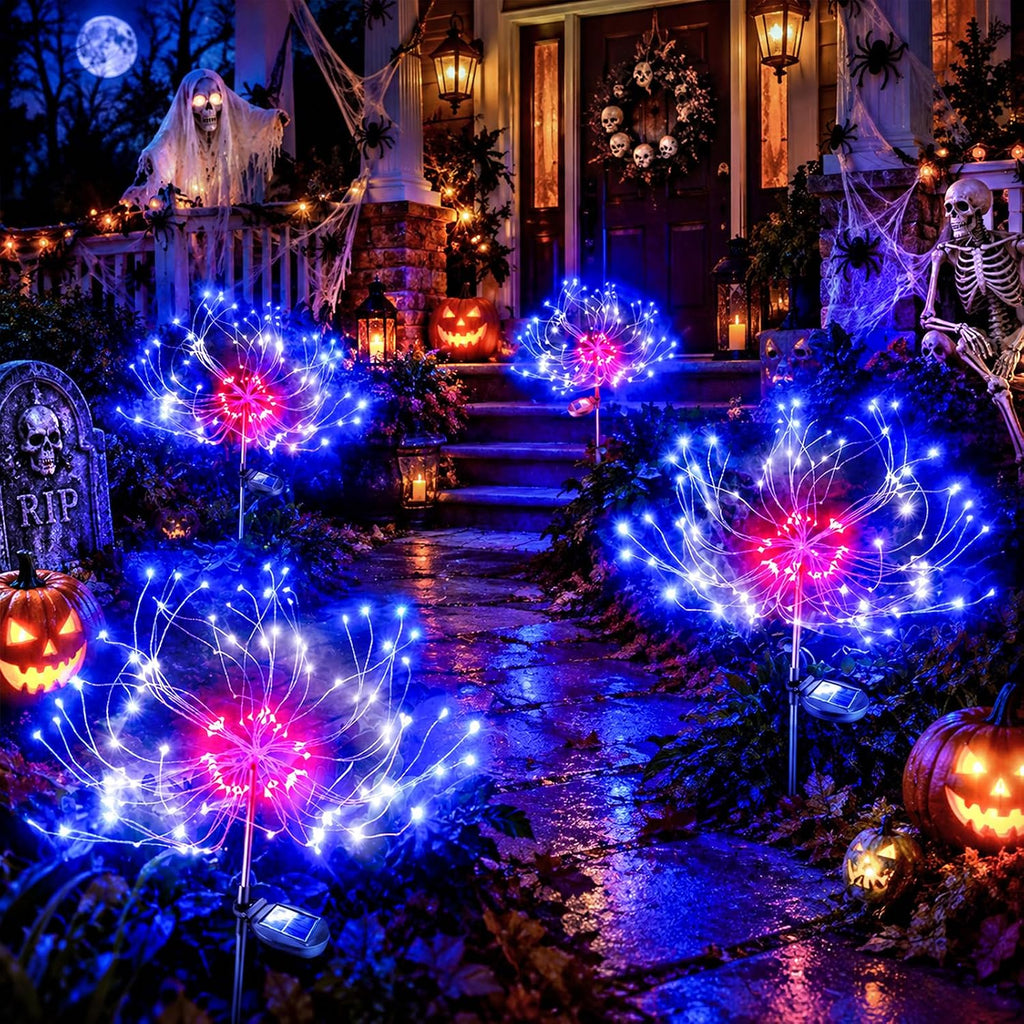 Anordsem Solar Firework Lights Outdoor Garden Fairy Lights 2 Pack Red Blue