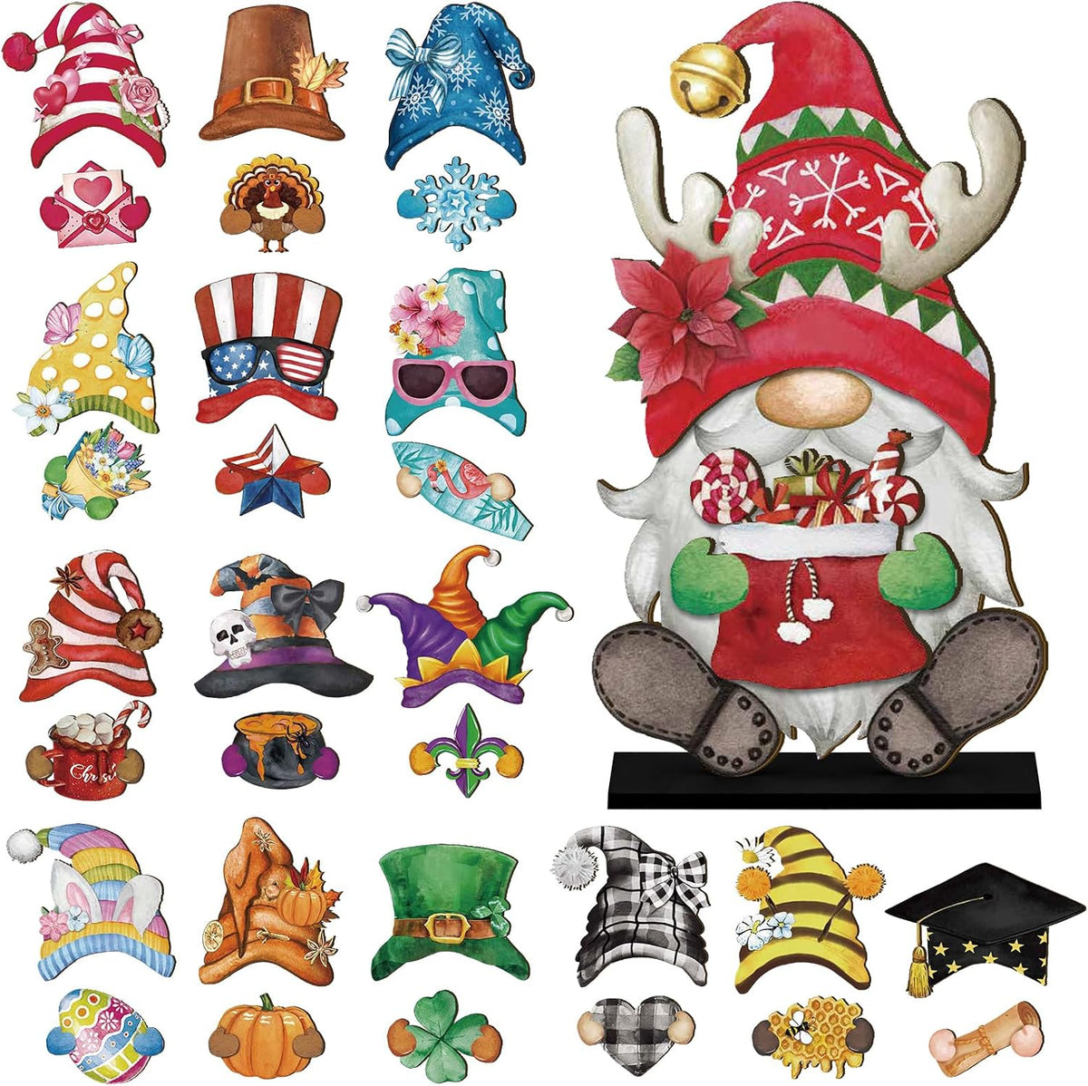Blulu 34 Pcs Interchangeable Wooden Gnome Sign, Retro Watercolor