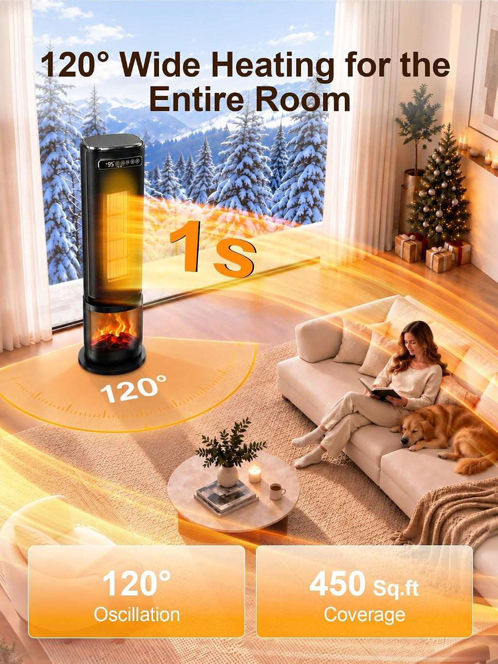 Uthfy 33'' Space Heaters for Indoor Use, 1500W Electric Heaters, 3D Flame