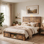 KEIKI Queen Size Bed Frame,Wood Platform Bed Frame with Storage Headboard