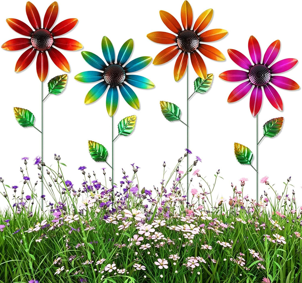 Metal Sunflower Wall Decor with Butterfly 3D Colorful Outdoor Wall Art