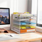 Docnest 5 Tier Desk Organizer with Hanging File Folder Holder&Tray, White
