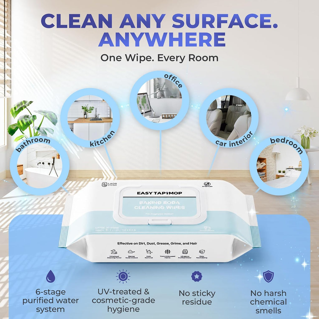 EASY TAP MOP Baking Soda Cleaning Wipes - for Quick Spot Wet Floor Mopping
