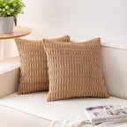 Pack of 2 Corduroy Decorative Throw Pillow Covers 16x16 Inch Soft Striped by Unknown
