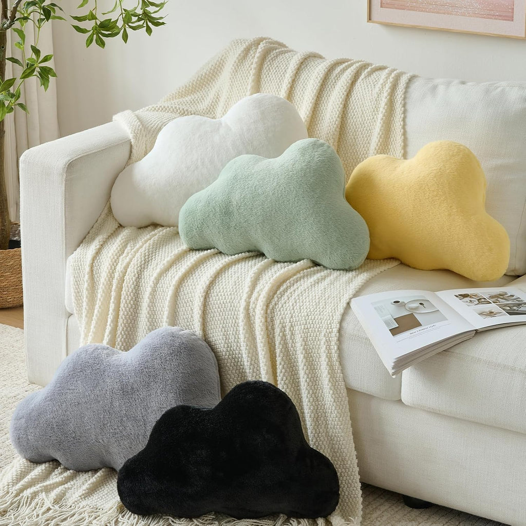 Cloud Pillows, Decorative Throw Pillow with Soft Plush for Couch Bed, Cloud Shaped Pillow Room Decor with Fluffy Faux Rabbit Fur for Living Room Bedroom (White, 11.8x18.5 Inches)
