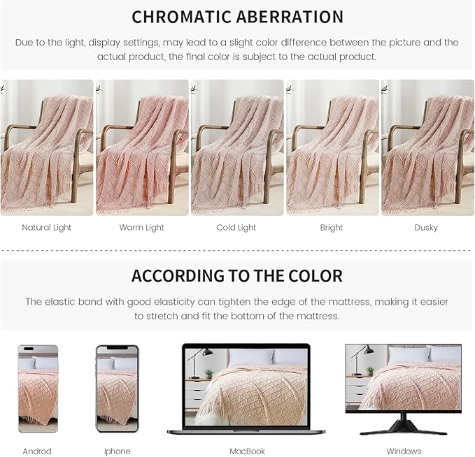 BOURINA Pink Throw Blanket 50 x70 Inches Jacquard Argyle Throw Textured Solid - Image 7