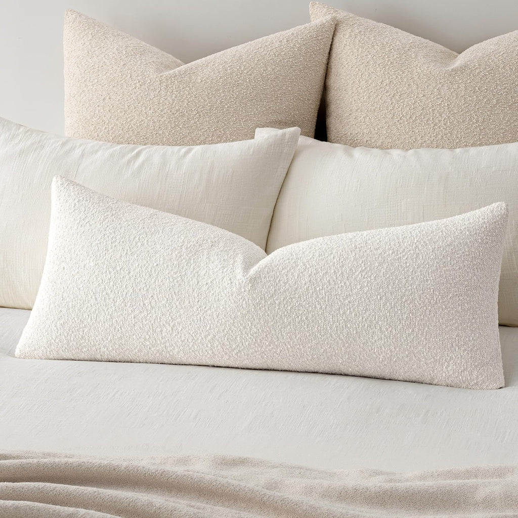 MIULEE Textured Boucle Lumbar Pillow Cover for Bed 14x36 Dark Brown