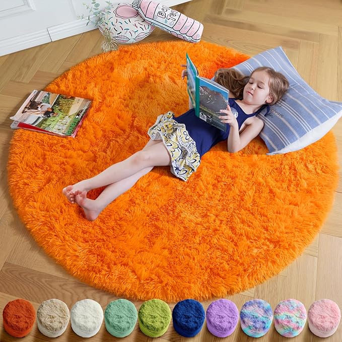 Amdrebio Orange Round Circle Rug 5Ft by Amdrebio