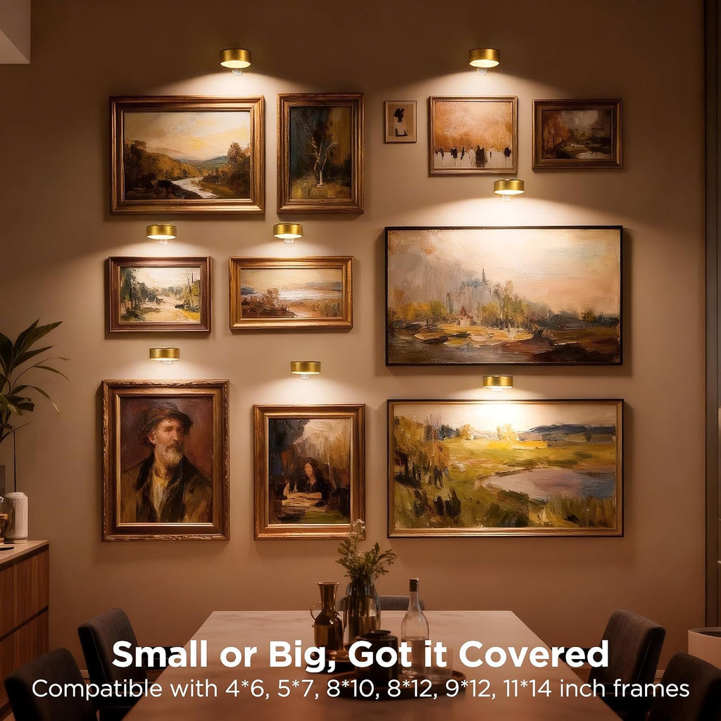 4-Pack Picture Lights for Wall, Rechargeable Cordless Poster Lights, Gold