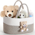 FoldTier Diaper Caddy Organizer Teddy Bear Basket for Nursery with Handle Baby Shower Storage Bin Portable Cotton Rope Gift Bag for Changing Table Cart Car Baby Wipes Newborn Essentials(Gray White)