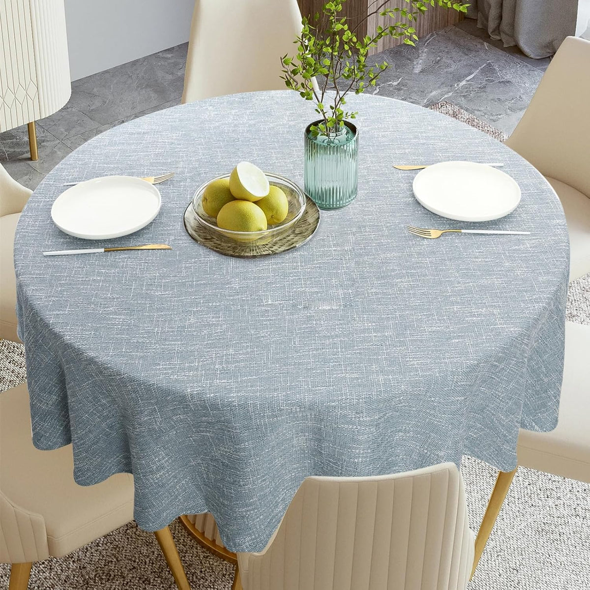 Rakila Linen Textured Round Tablecloth Solid Color Cotton Linen Heavy Duty Fabric Water Resistant Table Cover for Dining, Farmhouse, Kitchen, Tabletop Decoration (48inch, Light Gray)