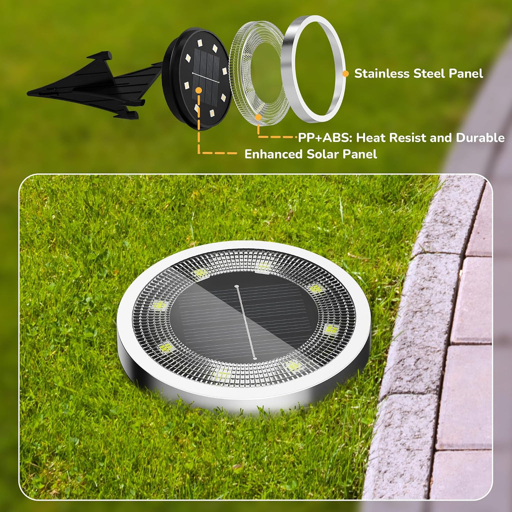 INCX 24Pack Solar Ground Lights Outdoor, 8 LED, IP65 Waterproof, Cold White