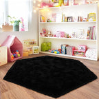 4x4.6 Feet Black Hexagon Rugs for Bedroom, Ultra Soft Fluffy Hexagon Area Rug - Image 6