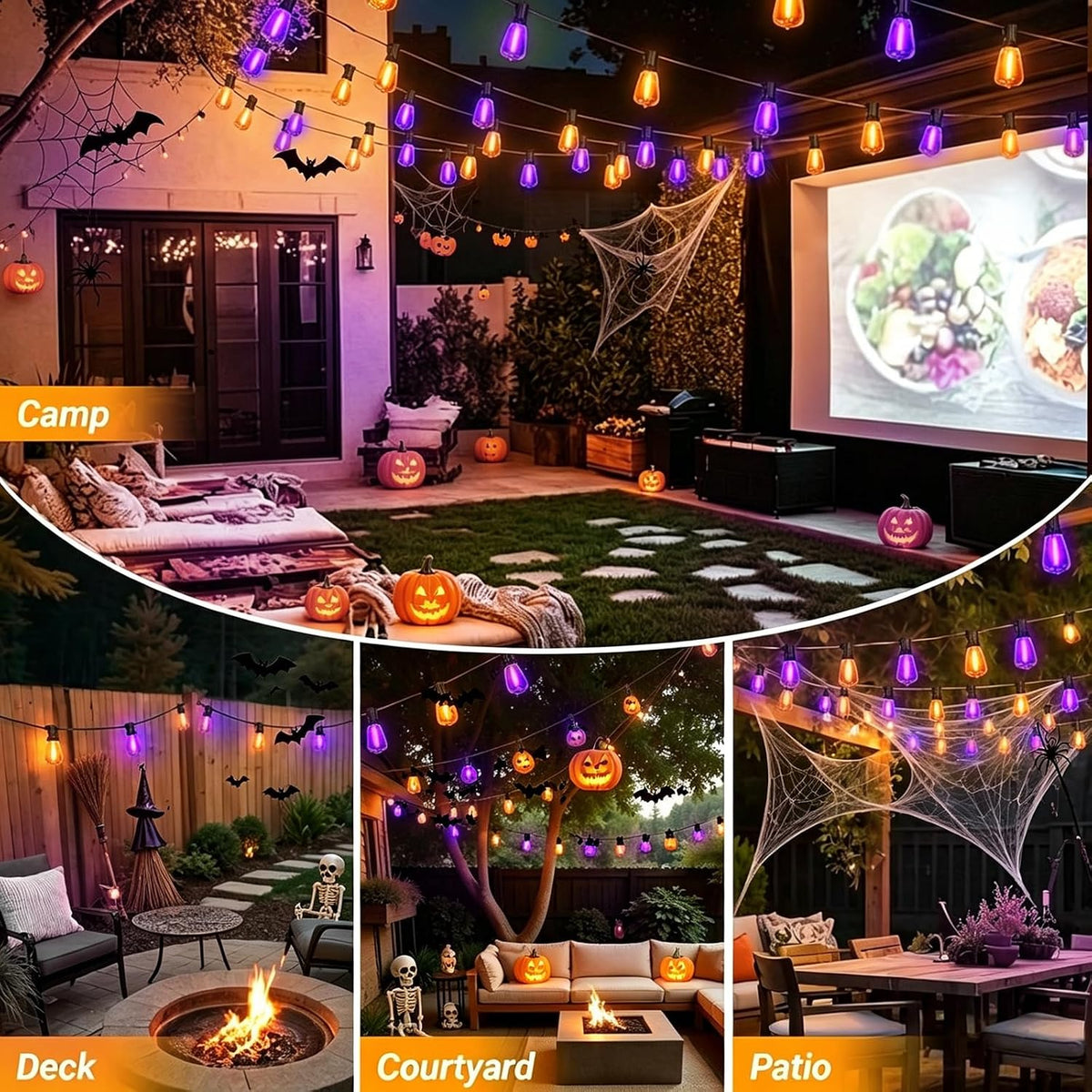 Orange purple Outdoor halloween String Lights ,26FT ST38 LED Patio Lights with 12+1 Shatterproof Edison Bulbs,UL Waterproof Connectable Outside Hanging Lights for Backyard Porch Christmas Party Decor