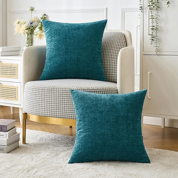 MIULEE Pack of 2 Dark Teal Throw Pillow Covers 18x18 Inch Soft Chenille Pillow - Image 5