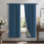 Navy Blue Black Out Curtains 63 Inch Long 2 Panel Burg Linen Textured Thermal by Pitalk