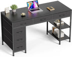 Huuger Computer Desk with 6 Drawers, Office Desk with Shelves, Reversible Gaming Desk, Corner Desk with Storage, Work for Home Office, Study, Living Room, 47inch, Black