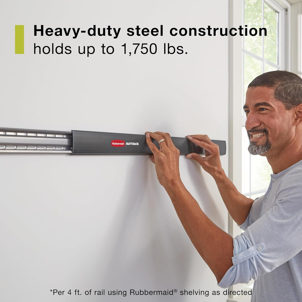 Rubbermaid Fasttrack Wall Mounted Storage and Organization System Rail Horizontal 48" 2-Pack Holds up to 1750 pounds Each Rail for Home/Garage Storage and Organization