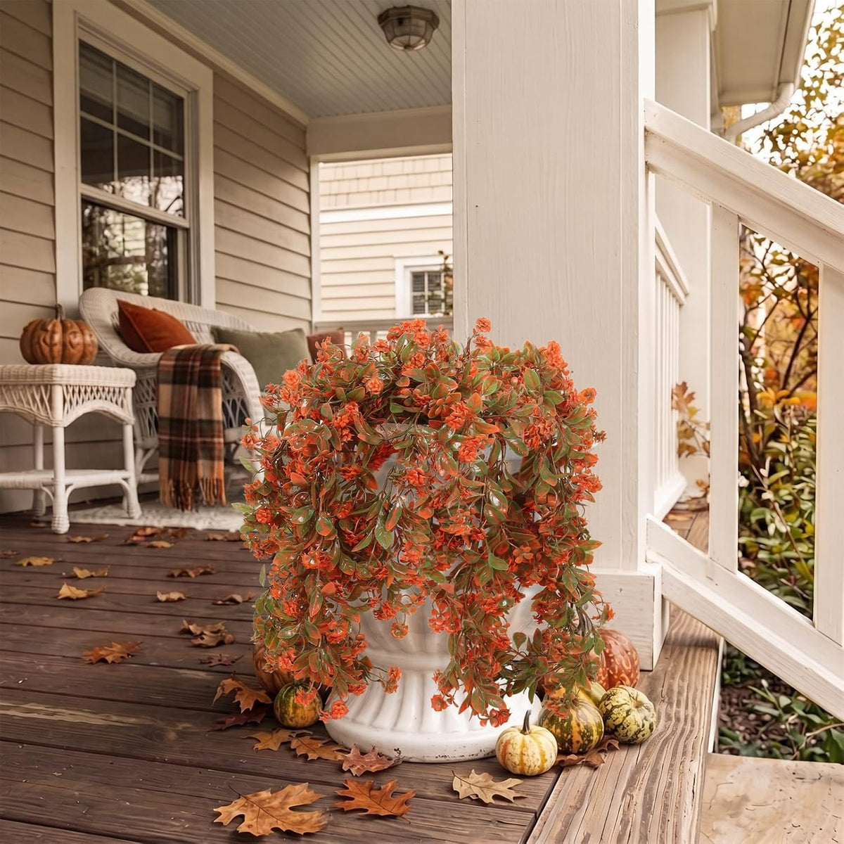 RECUTMS 2Pcs Artificial Fake Fall Hanging Flowers Plants for Outdoors Decor