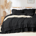 Ruffled Comforter Set Queen Size, 3-Piece Shabby Chic Bedding