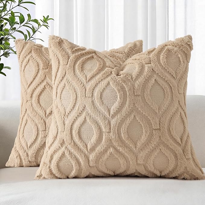 decorUhome Throw Pillow Covers 18x18 Inch Set of 2, Soft Plush Faux Wool Light by decorUhome