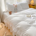 MOOWOO Chic Ruffle Lace Polyester Duvet Cover Set -Girl White Bedding-3 Piece Full Duvet Cover with Zipper Closure -Ultra Soft and Light Weight (White, Full)-No Comforter