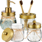 Amolliar Glass Mason Jar Bathroom Accessories Set 4 Pcs (Bronze)