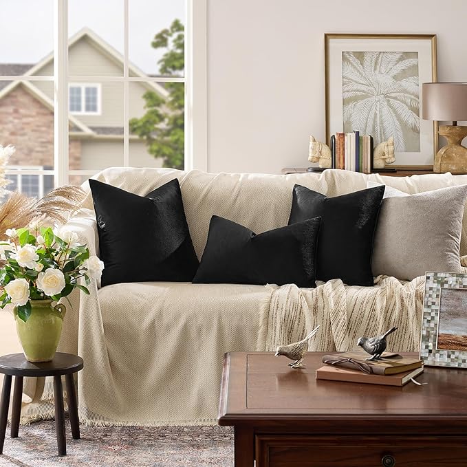 GIGIZAZA Black Velvet Pillow Covers 24x24, Decorative Square Throw Pillows - Image 2