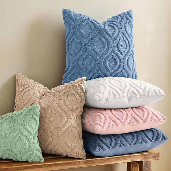 decorUhome Throw Pillow Covers 22x22 Inch Set of 2, Soft Plush Faux Wool Dusty - Image 2