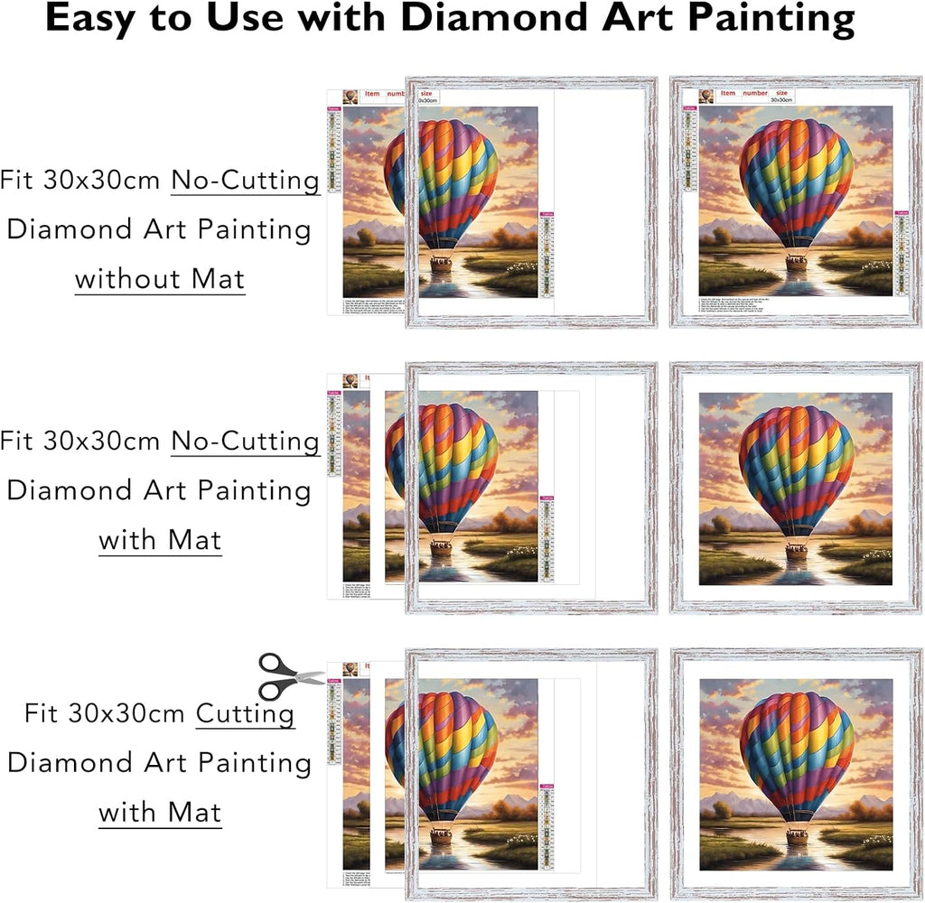 JCJMY 12x12 Picture Frame Rustic White with 10x10 Mat for 30 x 30cm Diamond Art Painting, Display Photo 12 x 12 Without Mat, Wall Hanging Large Frame with Plexiglass